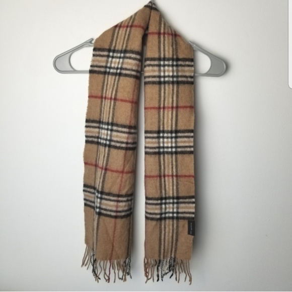 Valentin Fraas 100% pure lamb's wool brown plaid fringe scarf - Picture 1 of 9